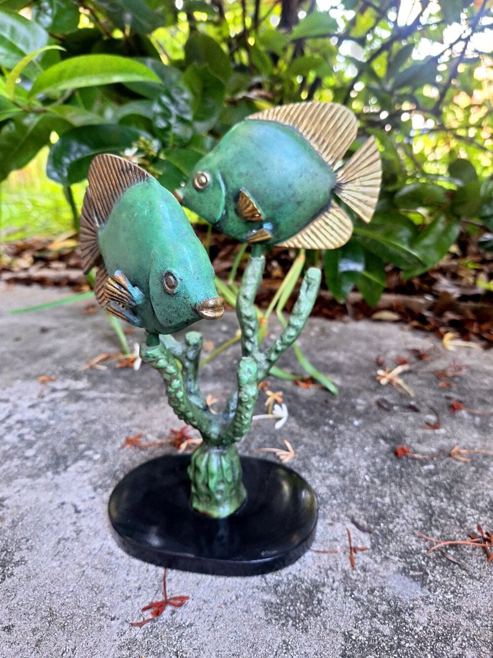 Tropical Fish and Coral Metal Sculpture Coastal 10” Marble Base Vintage